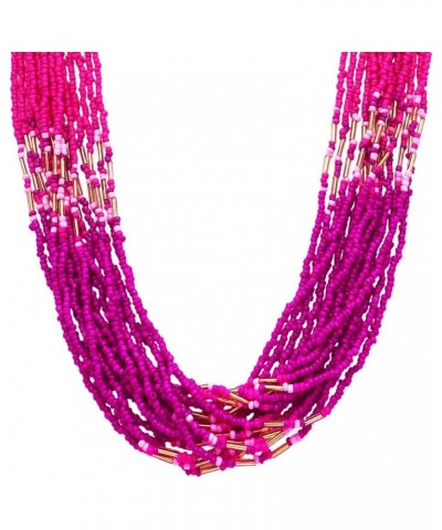 Women's Vibrant Pink Ombre Seed Bead Statement Bohemian Multi-Strand Gold Tone Necklace, 24"+3" Extender $18.01 Necklaces