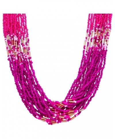 Women's Vibrant Pink Ombre Seed Bead Statement Bohemian Multi-Strand Gold Tone Necklace, 24"+3" Extender $18.01 Necklaces