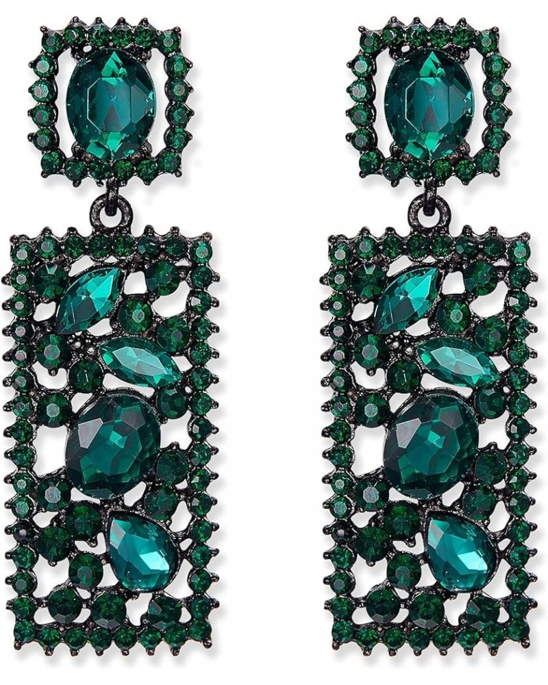 Rectangle Earrings Rhinestone Crystal Geometric Statement Drop Dangle Chandelier Earrings Green Black-Tone $10.70 Earrings