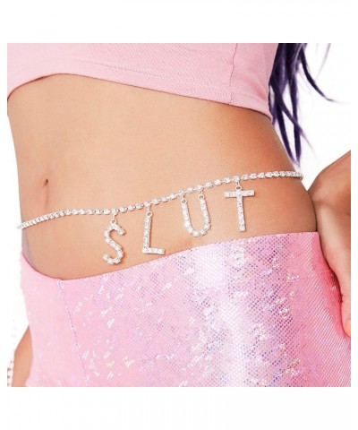 Rhinestone Letter Belly Chain Body Jewelry Metal Waist Chain Belt Lower Back Chain Crystal Body Chain for Women Color 2 $10.5...