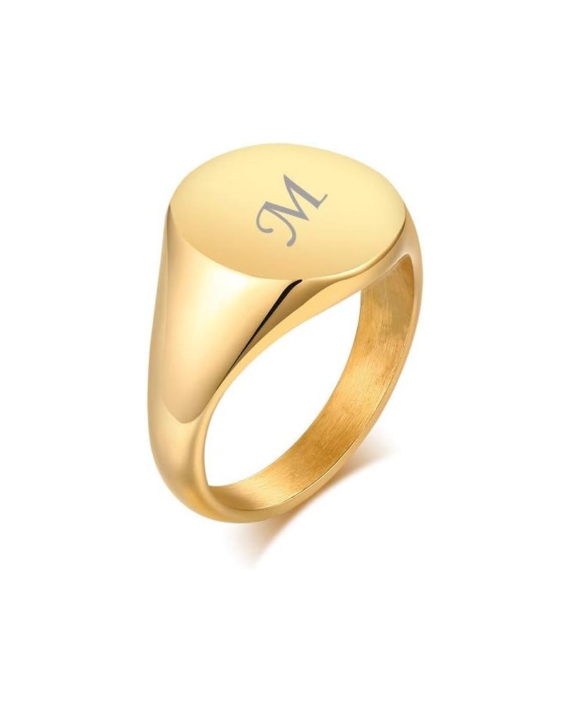 Unisex Personalized Stainless Steel Couple Initial Round Signet Ring Wedding Band 18K Gold Plated Custom Signet Ring for Men ...