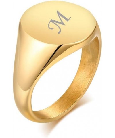 Unisex Personalized Stainless Steel Couple Initial Round Signet Ring Wedding Band 18K Gold Plated Custom Signet Ring for Men ...