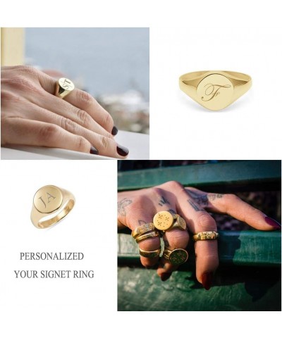 Unisex Personalized Stainless Steel Couple Initial Round Signet Ring Wedding Band 18K Gold Plated Custom Signet Ring for Men ...