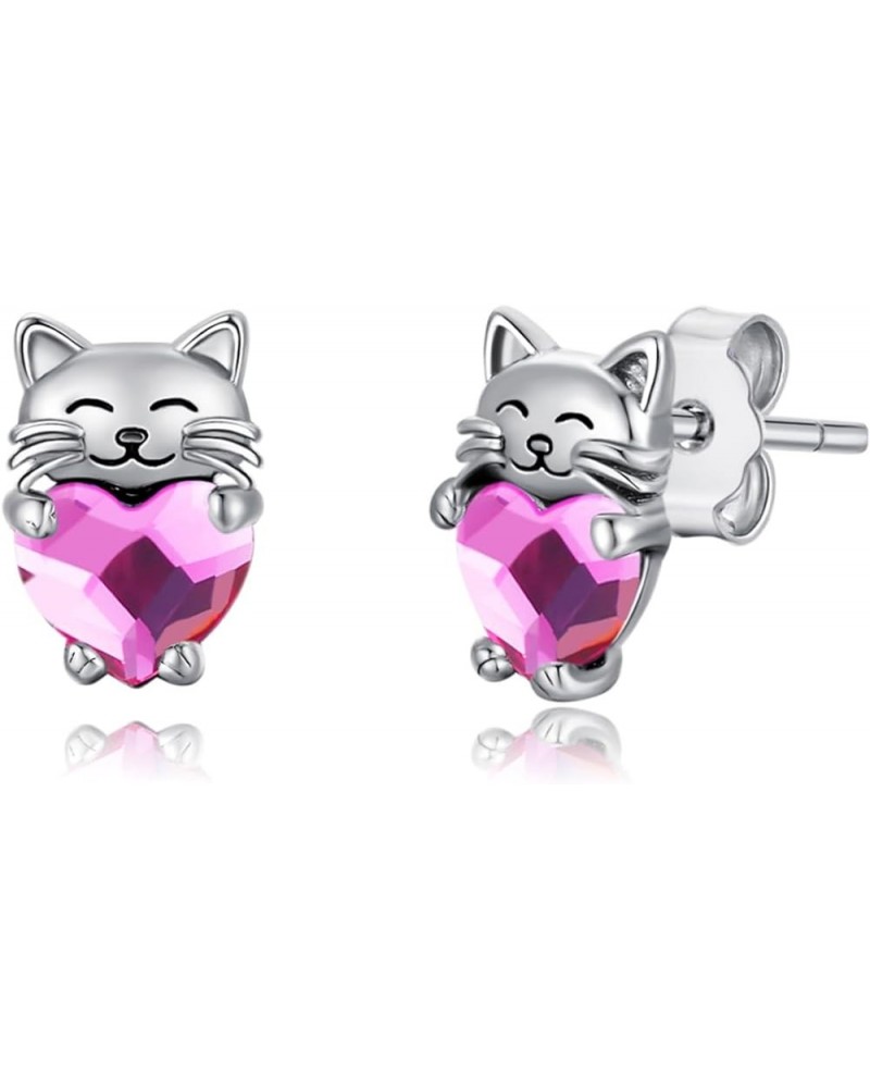 925 Sterling Silver Cat Earrings Cute Animal Kitten Stud Earrings cat Jewelry Gifts for Women Girls Hypoallergenic Earrings f...