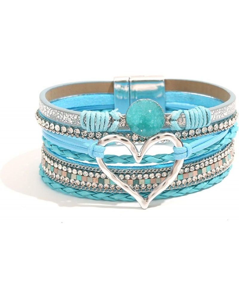 Boho Heart Leather Wrap Bracelets Trendy Shiny Rhinestone Multilayer Stackable Cuff Bangles Bracelets Christmas Gift Jewelry ...