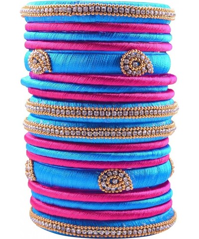 Rhinestone Dual Colour Silk Thread Bangles Set, Handmade Silk Thread Bangle Set for Women Turquoise Blue and Pink 2.10 $14.40...