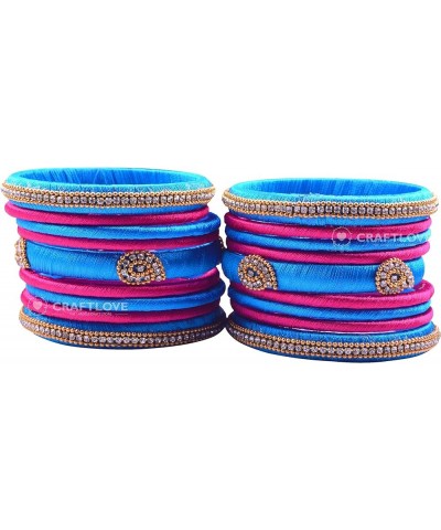 Rhinestone Dual Colour Silk Thread Bangles Set, Handmade Silk Thread Bangle Set for Women Turquoise Blue and Pink 2.10 $14.40...