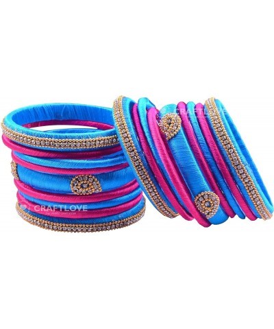 Rhinestone Dual Colour Silk Thread Bangles Set, Handmade Silk Thread Bangle Set for Women Turquoise Blue and Pink 2.10 $14.40...