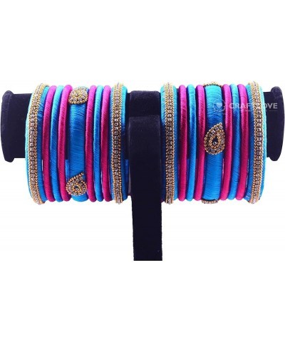 Rhinestone Dual Colour Silk Thread Bangles Set, Handmade Silk Thread Bangle Set for Women Turquoise Blue and Pink 2.10 $14.40...