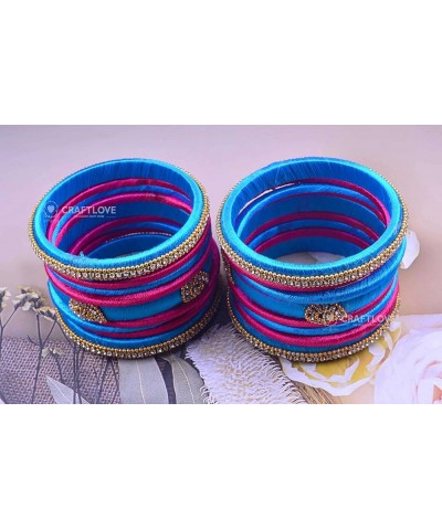 Rhinestone Dual Colour Silk Thread Bangles Set, Handmade Silk Thread Bangle Set for Women Turquoise Blue and Pink 2.10 $14.40...