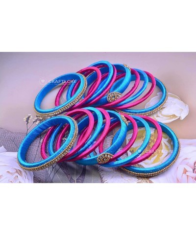 Rhinestone Dual Colour Silk Thread Bangles Set, Handmade Silk Thread Bangle Set for Women Turquoise Blue and Pink 2.10 $14.40...