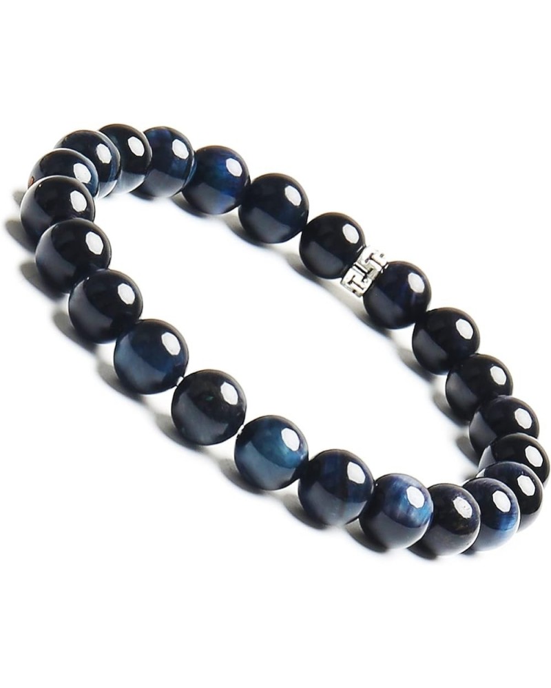 Natural Healing Gemstone Bracelet, 8mm Semi Precious Stone Bracelet for Men Women, Stress Relief Crystal Jewelry Blue Black T...