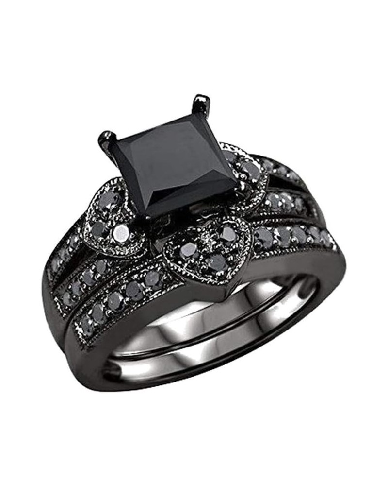 2Pcs Women Zircon Rings Set Square Cut Cubic Zirconia Engagement Rings Bridal Wedding Bands for Her (Black, 6) Black-a 10 $5....