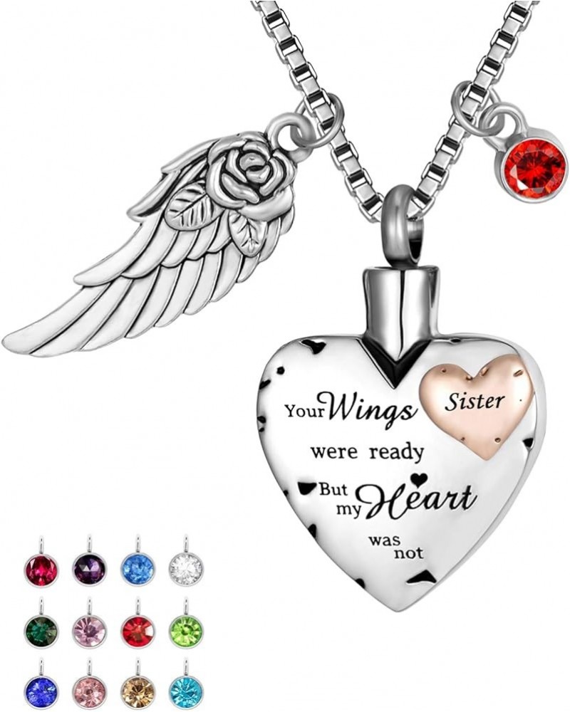 Cremation Urn Necklace Comes With Angel Wing And 12 Birthstones Ashes Jewelry Heart Memorial Pendant Sister $9.89 Necklaces