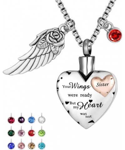 Cremation Urn Necklace Comes With Angel Wing And 12 Birthstones Ashes Jewelry Heart Memorial Pendant Sister $9.89 Necklaces