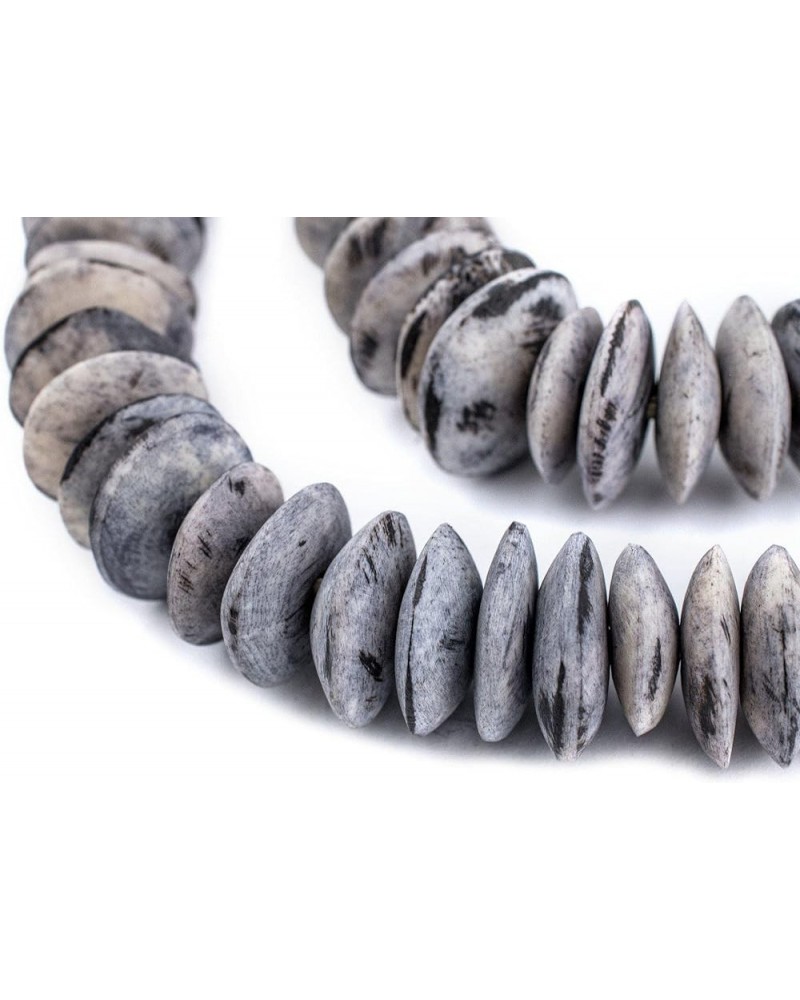 Washed Grey Bone Beads - Full Strand of Fair Trade African Beads - (Faceted, Washed Grey) Saucer Grey $15.20 Necklaces