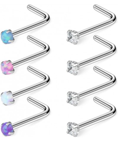 22G 316L Surgical Steel 1.5mm 2mm 2.5mm 3mm Opal & Clear CZ Nose L-Shaped Rings Studs Ring Body Piercing Jewelry 8PCS 8PCS - ...