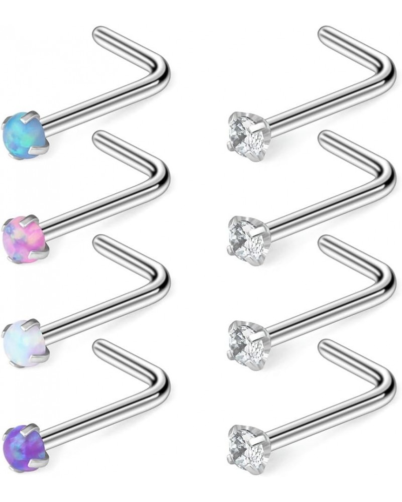 22G 316L Surgical Steel 1.5mm 2mm 2.5mm 3mm Opal & Clear CZ Nose L-Shaped Rings Studs Ring Body Piercing Jewelry 8PCS 8PCS - ...