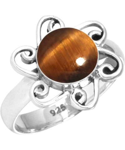 925 Sterling Silver Handmade Ring for Women 8 MM Round Gemstone Costume Silver Jewelry for Gift (99083_R) Tiger Eye $17.00 Rings