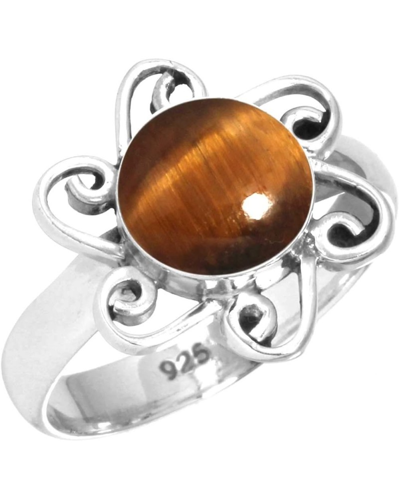 925 Sterling Silver Handmade Ring for Women 8 MM Round Gemstone Costume Silver Jewelry for Gift (99083_R) Tiger Eye $17.00 Rings