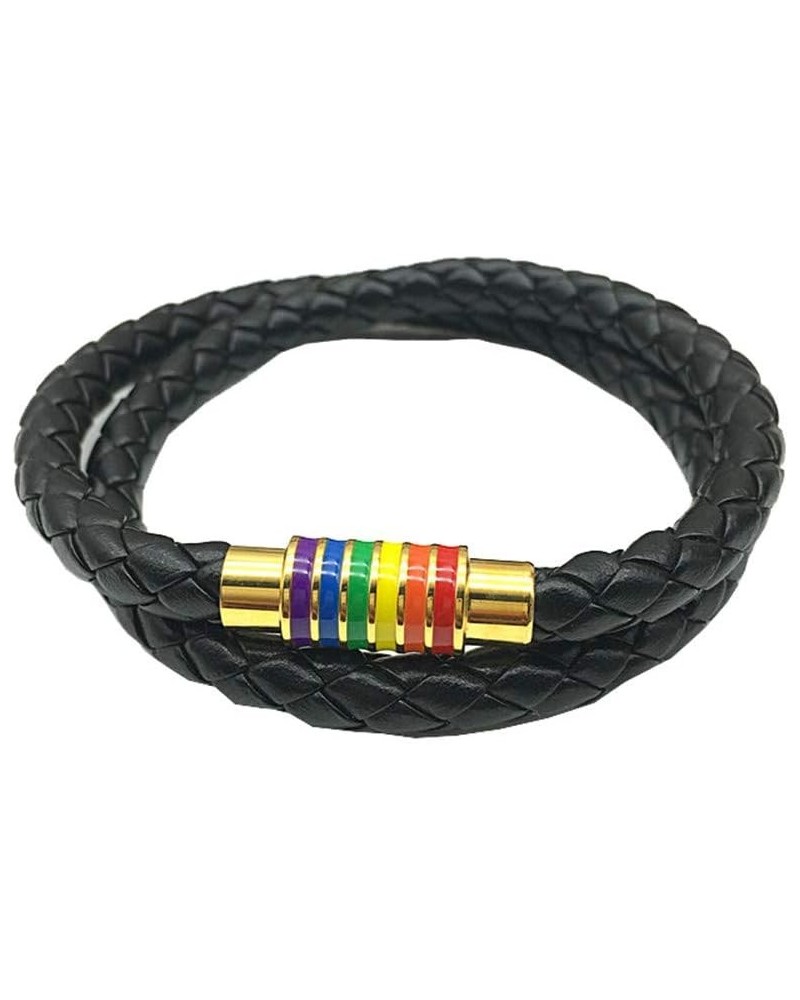 Leather Braided LGBT Rainbow Bangle Bracelet - Gay & Lesbian Pride black gold 450.0 Millimeters $8.96 Bracelets