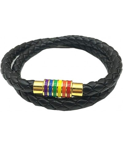 Leather Braided LGBT Rainbow Bangle Bracelet - Gay & Lesbian Pride black gold 450.0 Millimeters $8.96 Bracelets