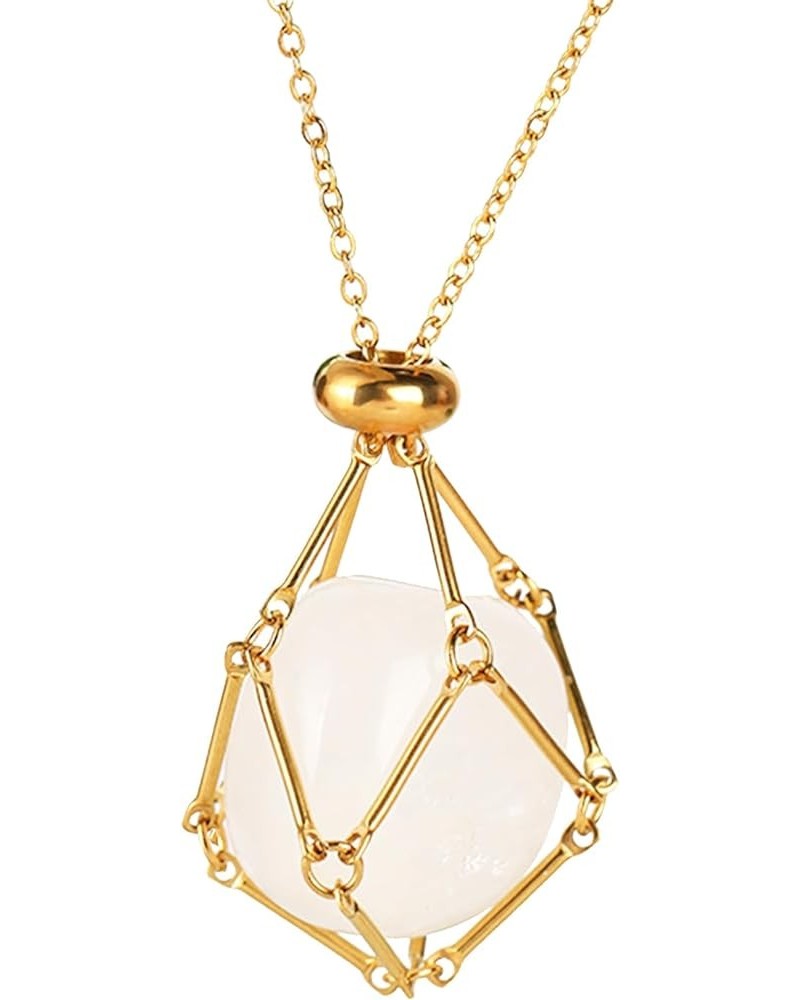 Crystal Stone Holder Necklace Cage for Women Amethyst Necklace Rose Quartz Necklace Crystal Pouch Necklace Gold-Clear $7.64 N...