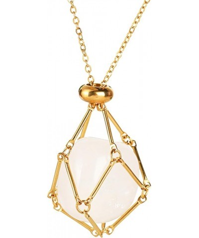 Crystal Stone Holder Necklace Cage for Women Amethyst Necklace Rose Quartz Necklace Crystal Pouch Necklace Gold-Clear $7.64 N...