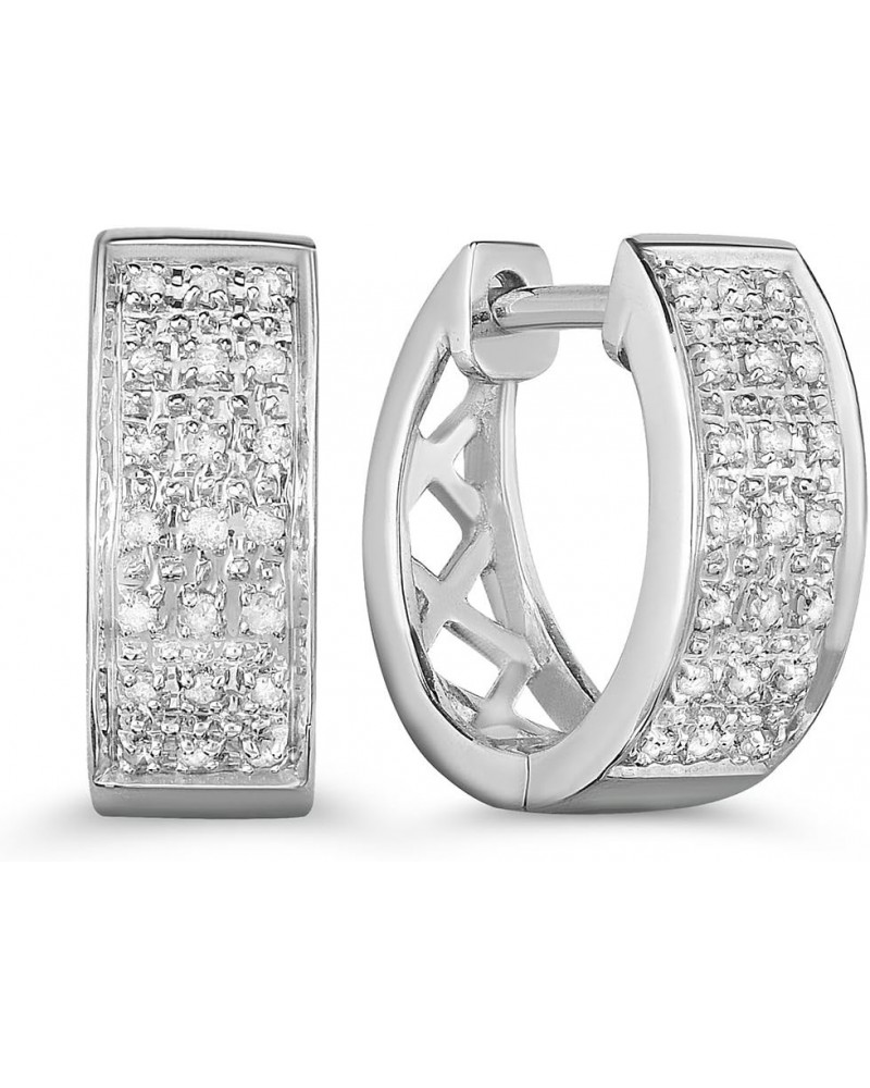 Tiny Pave Huggie 1/10 Cttw Diamond Hoop Earrings for Women in Rhodium Plated 925 Sterling Silver $35.40 Earrings