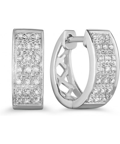 Tiny Pave Huggie 1/10 Cttw Diamond Hoop Earrings for Women in Rhodium Plated 925 Sterling Silver $35.40 Earrings