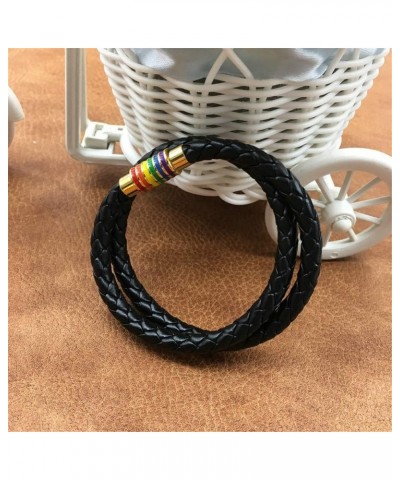 Leather Braided LGBT Rainbow Bangle Bracelet - Gay & Lesbian Pride black gold 450.0 Millimeters $8.96 Bracelets