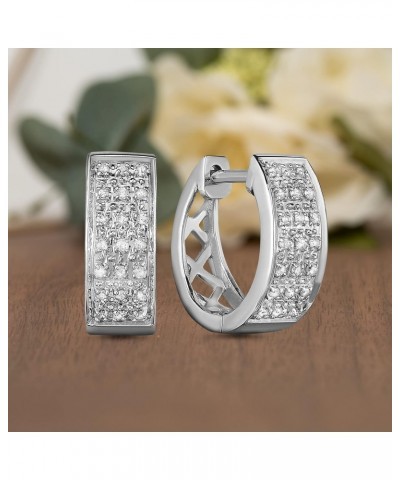 Tiny Pave Huggie 1/10 Cttw Diamond Hoop Earrings for Women in Rhodium Plated 925 Sterling Silver $35.40 Earrings