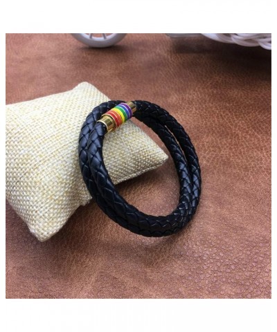 Leather Braided LGBT Rainbow Bangle Bracelet - Gay & Lesbian Pride black gold 450.0 Millimeters $8.96 Bracelets