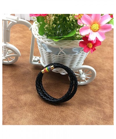 Leather Braided LGBT Rainbow Bangle Bracelet - Gay & Lesbian Pride black gold 450.0 Millimeters $8.96 Bracelets