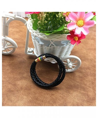 Leather Braided LGBT Rainbow Bangle Bracelet - Gay & Lesbian Pride black gold 450.0 Millimeters $8.96 Bracelets