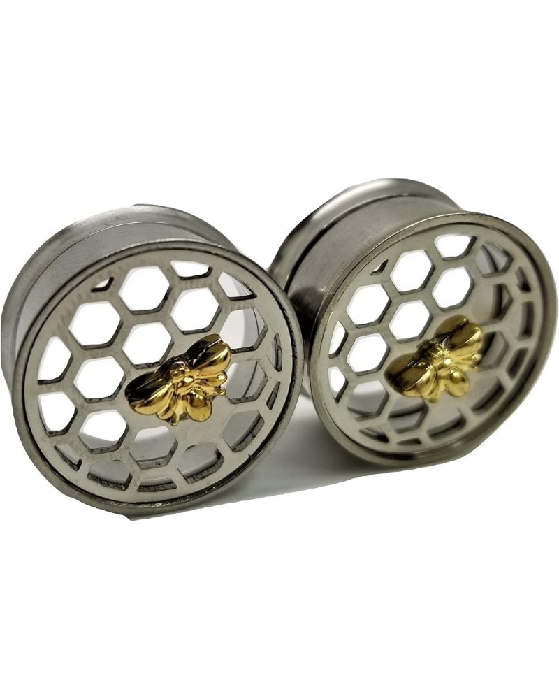 Honeycomb & Bee Ear Plugs - Stainless Steel Screw-On Ear Plugs - 7 Sizes - Pair - New! 1/2" (12mm) $9.98 Body Jewelry