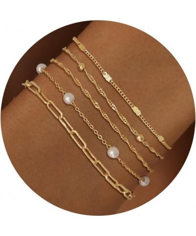 Gold Bracelets for Women, 14K Dainty Gold Plated Stackable Bracelets for Women Trendy Gold Bracelet Stack Set Waterproof Chai...