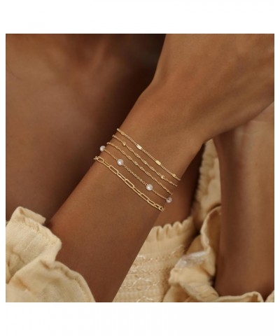 Gold Bracelets for Women, 14K Dainty Gold Plated Stackable Bracelets for Women Trendy Gold Bracelet Stack Set Waterproof Chai...