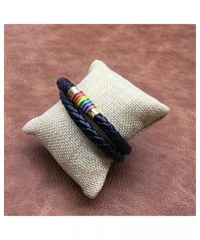 Leather Braided LGBT Rainbow Bangle Bracelet - Gay & Lesbian Pride black gold 450.0 Millimeters $8.96 Bracelets