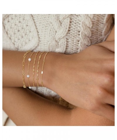 Gold Bracelets for Women, 14K Dainty Gold Plated Stackable Bracelets for Women Trendy Gold Bracelet Stack Set Waterproof Chai...