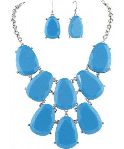 Chunky Bubble Statement Collar Necklace with Earrings for Women Sky Blue $10.56 Jewelry Sets