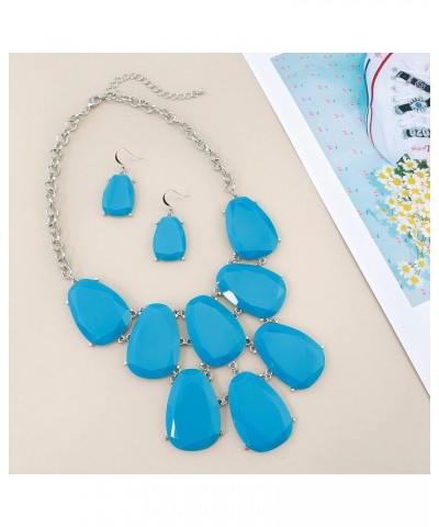 Chunky Bubble Statement Collar Necklace with Earrings for Women Sky Blue $10.56 Jewelry Sets