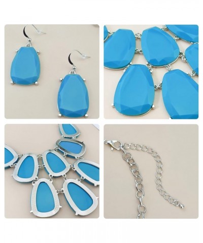 Chunky Bubble Statement Collar Necklace with Earrings for Women Sky Blue $10.56 Jewelry Sets