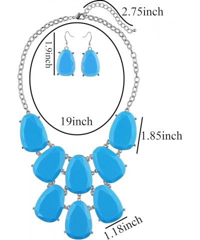 Chunky Bubble Statement Collar Necklace with Earrings for Women Sky Blue $10.56 Jewelry Sets