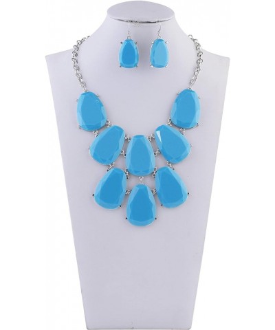 Chunky Bubble Statement Collar Necklace with Earrings for Women Sky Blue $10.56 Jewelry Sets