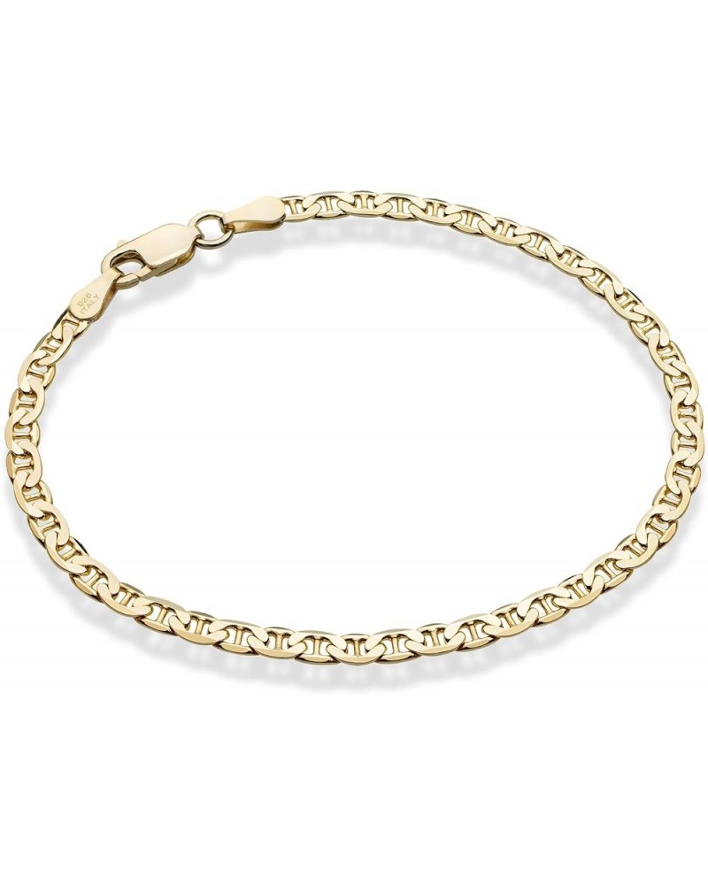 18K Gold Over Sterling Silver Italian 3mm, 4mm Solid Diamond-Cut Mariner Link Chain Anklet Ankle Bracelet for Women, Made in ...