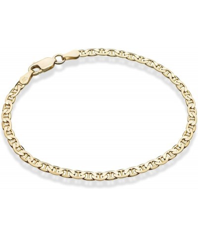 18K Gold Over Sterling Silver Italian 3mm, 4mm Solid Diamond-Cut Mariner Link Chain Anklet Ankle Bracelet for Women, Made in ...