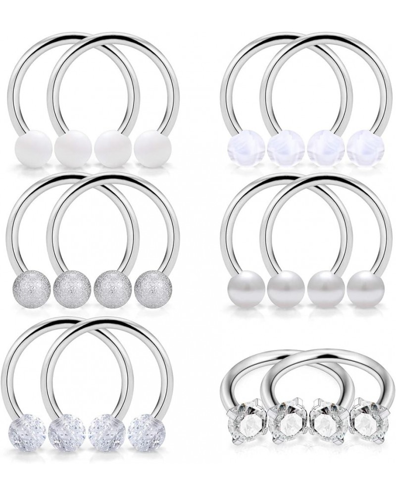 6 Pairs 16G 14G Stainless Steel Horseshoe Nipple Rings Hoop Cartilage Earrings Nipplerings Piercing Jewelry Women Men Clear C...