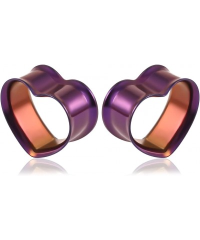 1 Pair 8-25mm Heart Design Stainless Steel Tunnels For Ears Gauges Plugs Stretchers Expander 0g-1 10mm(00G) Purple $8.84 Body...