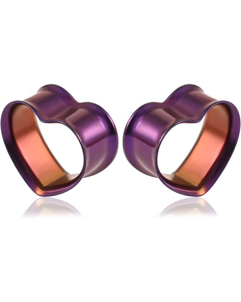 1 Pair 8-25mm Heart Design Stainless Steel Tunnels For Ears Gauges Plugs Stretchers Expander 0g-1 10mm(00G) Purple $8.84 Body...